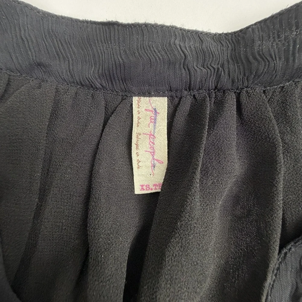 Free‎ People Sheer Boho XS Black Lace Button Front Peplum Top Grunge